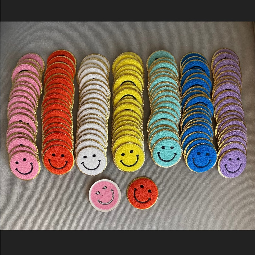 2.25" WHITE Smile Chenille iron on Patches